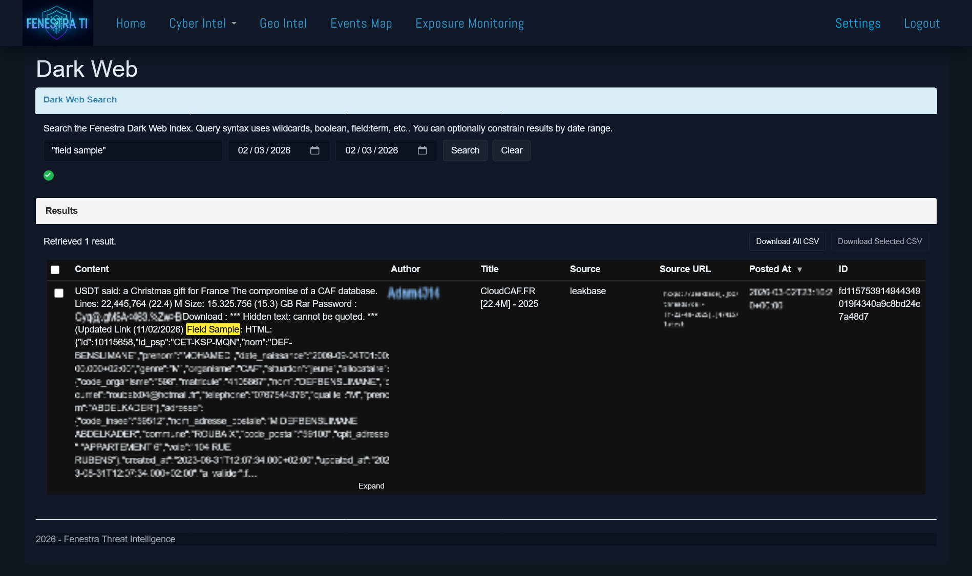 Panoptic dark web search interface