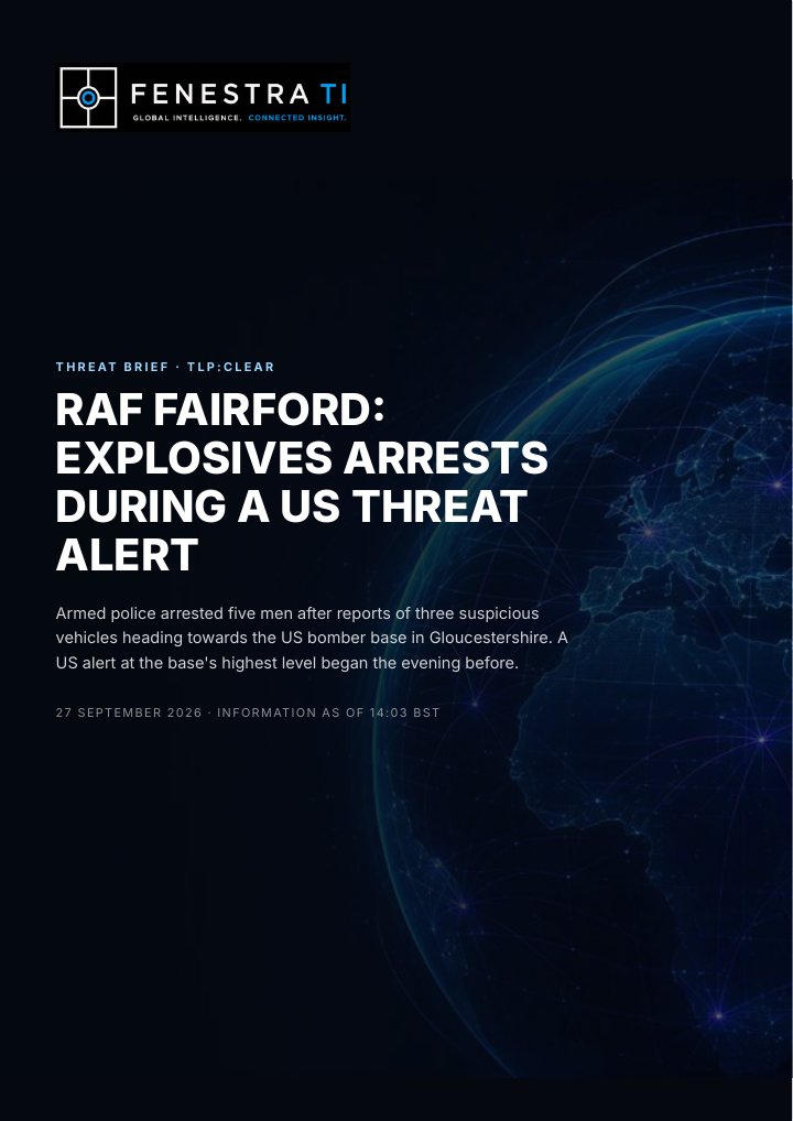 Cover of the Fenestra TI threat brief on RAF Fairford, 27 September 2026